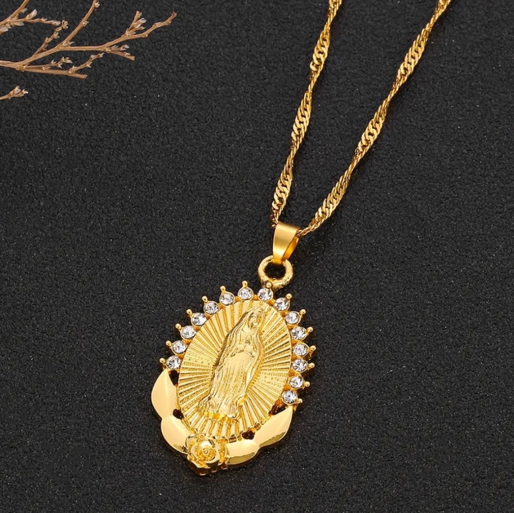 Gold Tone Virgin Mary Necklace - Picture 3 of 6